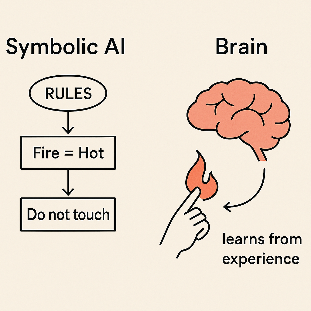 Illustration comparing brain-like and rule-based problem solving